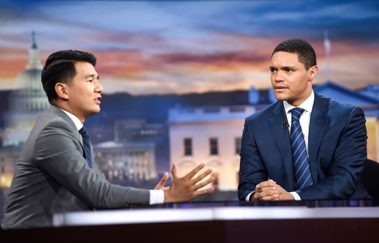 Ronny Chieng and Trevor Noah on "The Daily Show with Trevor Noah" on Nov. 8, 2016.