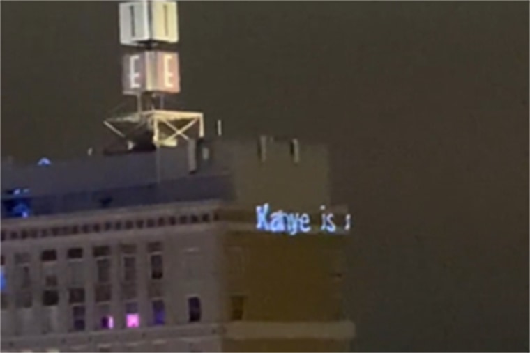 An antisemitic message referencing Kanye West was projected on a building in Jacksonville, Fla.