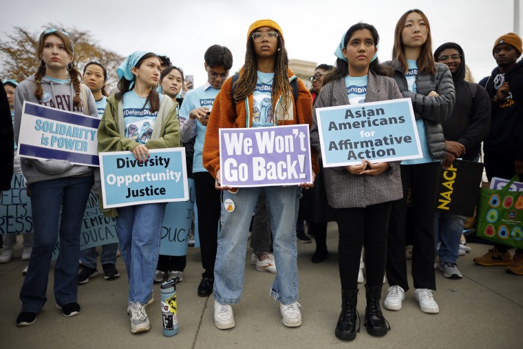 Proponents for affirmative action rally in front of the U.S. Supreme Court on Oct. 31, 2022 in Washington.