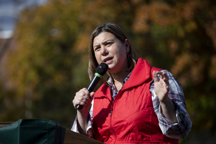 Rep. Elissa Slotkin, D-Mich., holds a campaign rally on Oct. 16, 2022, in East Lansing, Mich.