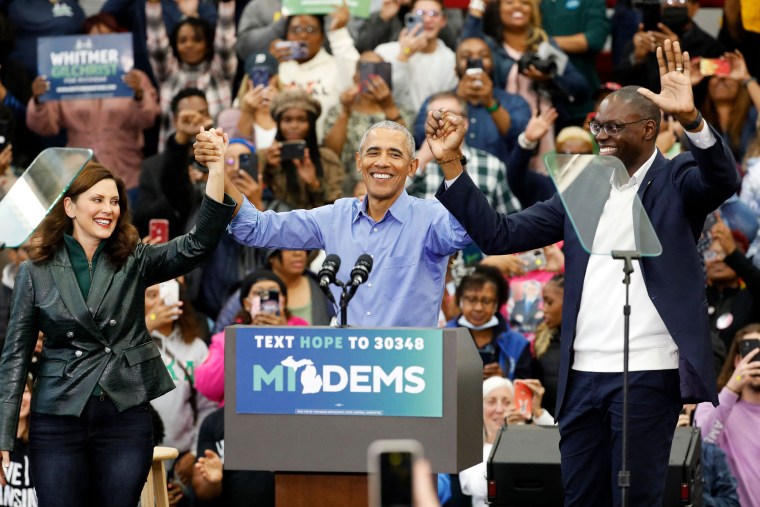 Barack Obama campaigns for Gretchen Whitmer and Garlin Gilchrist in Detroit. 
