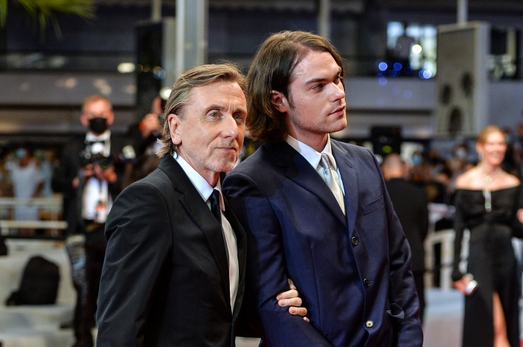 Tim Roth and his son Michael Cormac Roth at the Cannes Film Festival in Cannes, France, on July 11, 2021.