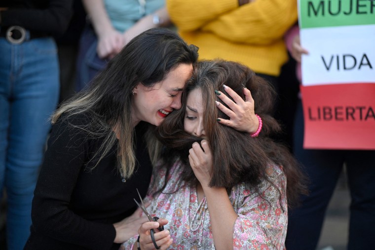 Image: Protester during a demonstration in Madrid in support of Mahsa Amini on Oct. 1, 2022 in Madrid.