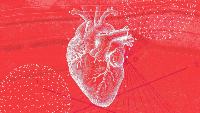 Ilustración de un dibujo de corazón sobre un fondo rojo con detalles en blanco