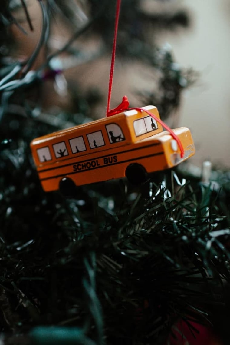 school bus ornament on tree