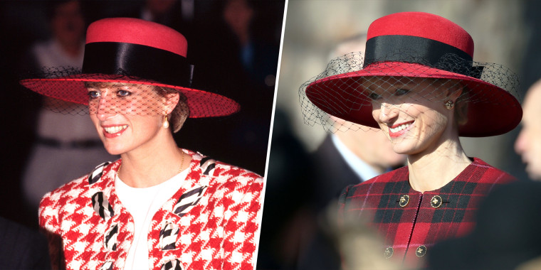 Elizabeth Debicki (right) on set of "The Crown" portraying Princess Diana (left).