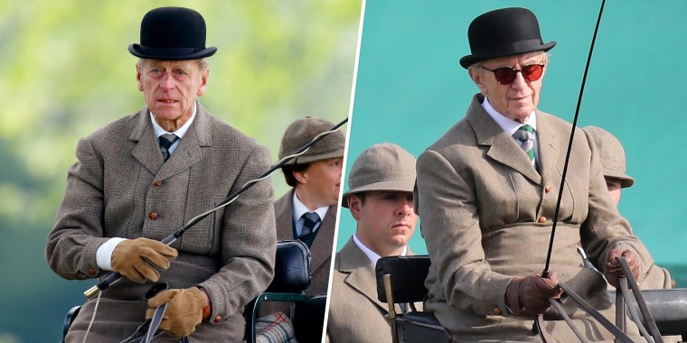 (L) Prince Philip, Duke of Edinburgh in Windsor, England. (R) Jonathan Pryce plays Prince Philip on The Crown.