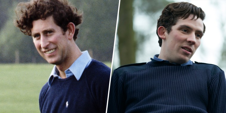 (Left) Prince Charles in 1978. (Right) Josh O'Connor plays Prince Charles in "The Crown."