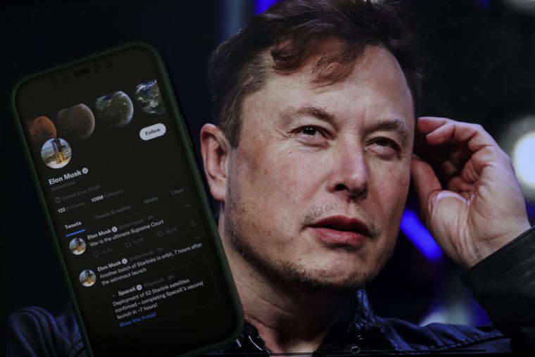 Ilustración del perfil de Twitter de Elon Musk y su fotografía en Ankara, Turquía, el 06 de octubre de 2022. 
