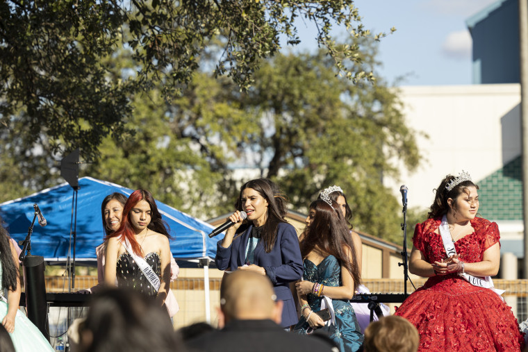 America Ferrera speaks to the crowd in San Antonio about the importance of voting. 