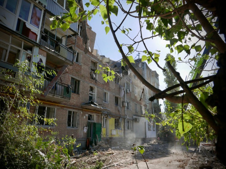 The top floor of a residential building was completely destroyed after a strike on Mykolaiv on Thursday.