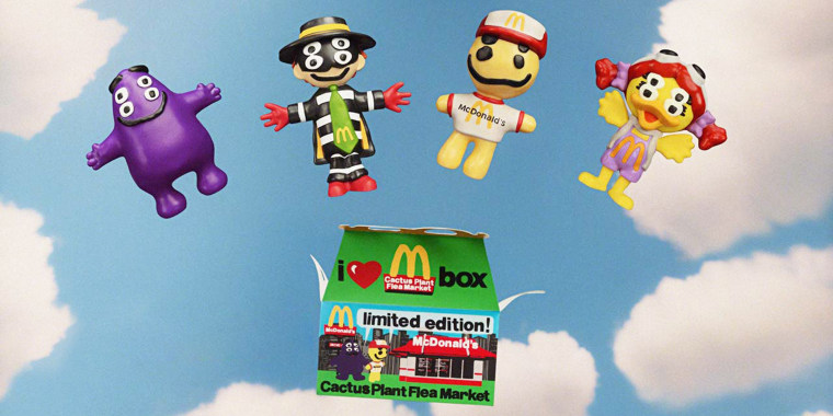 Grimace, the Hamburglar, Birdie and Cactus Buddy! toys that come with the adult Happy Meal.