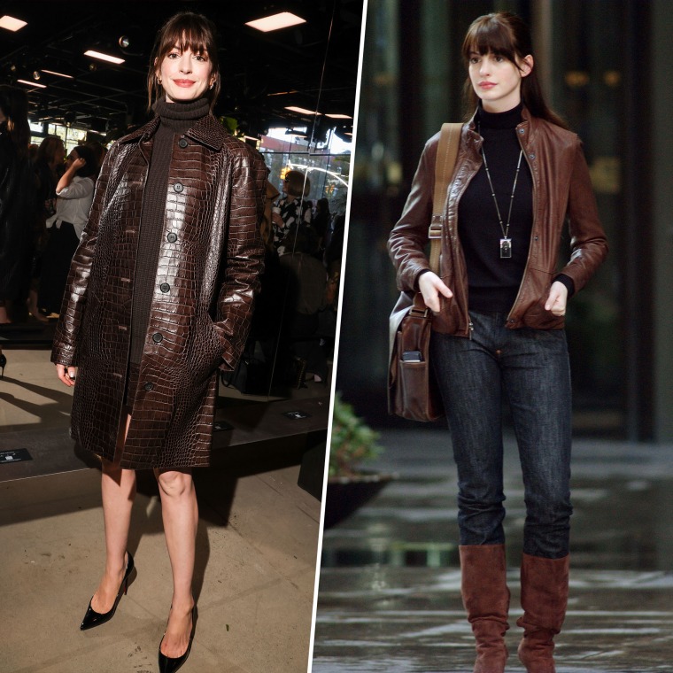 Anne Hathaway at NYFW and in Devil Wears Prada