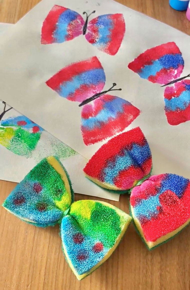 child's art project with sponges