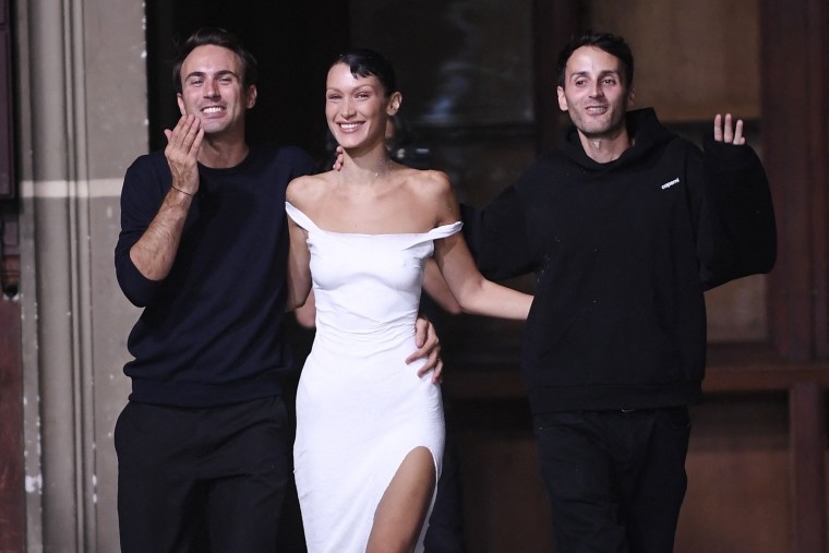 Bella Hadid has dress spray-painted onto her body in captivating