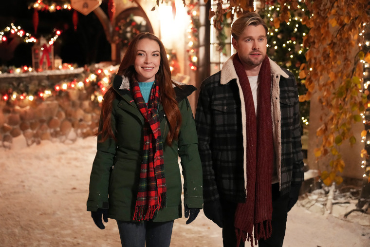 Untitled Holiday Romcom. (L-R) Lindsay Lohan as Sierra, Chord Overstreet as Jake in Untitled Holiday Romcom.