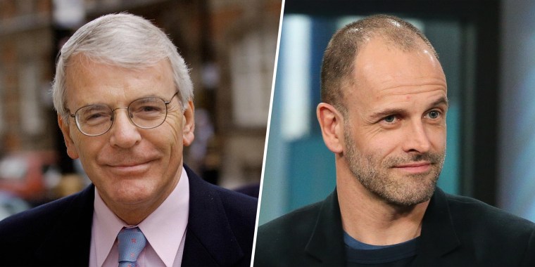 (L) Former Prime Minister John Major. (R) Jonny Lee Miller as John Major, Prime Minister.