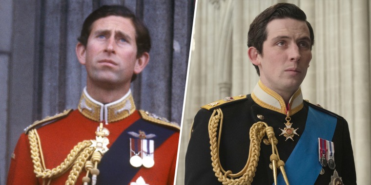 (Left) Prince Charles in 1982. (Right) Josh O'Connor plays Prince Charles on "The Crown."