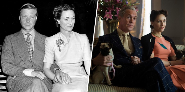 (Left) The Duke of Windsor (Edward) and the American-born Duchess, Wallis Simpson, in the Bahamas on Aug. 18, 1940.  (Right) Alex Jennings as the Duke and Lia Williams as the Duchess in "The Crown."