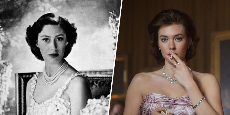 (Left) Princess Margaret, Countess of Snowdon, in 1951. (Right) Vanessa Kirby as Princess Margaret in "The Crown."