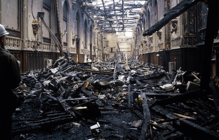 Fire damage at St George's Hall, Windsor Castle, Windsor, Berkshire, 1992.