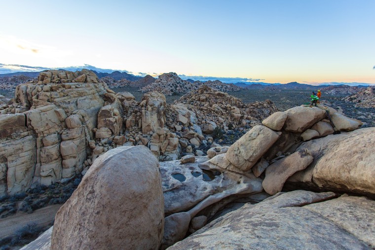 Highlining and camping in Joshua Tree National Park in California.