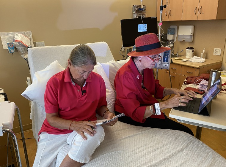 During her chemotherapy, Diane Romano lost her hair and started wearing hats. The staff knew her by her bright red hats. 