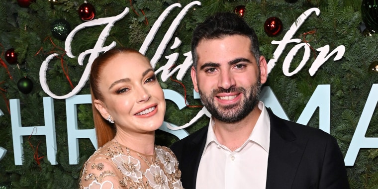 Lindsay Lohan and Bader Shammas attend Falling For Christmas Celebratory Holiday Fan Screening on Nov. 9, 2022 in New York.