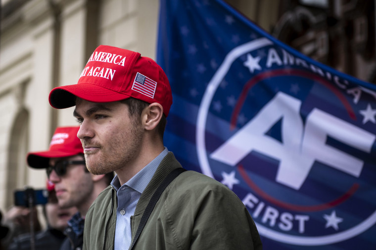 Nick Fuentes, far right activist, holds a rally at the Lansing Capitol, in Lansing, Mich., Wednesday, Nov. 11, 2020.