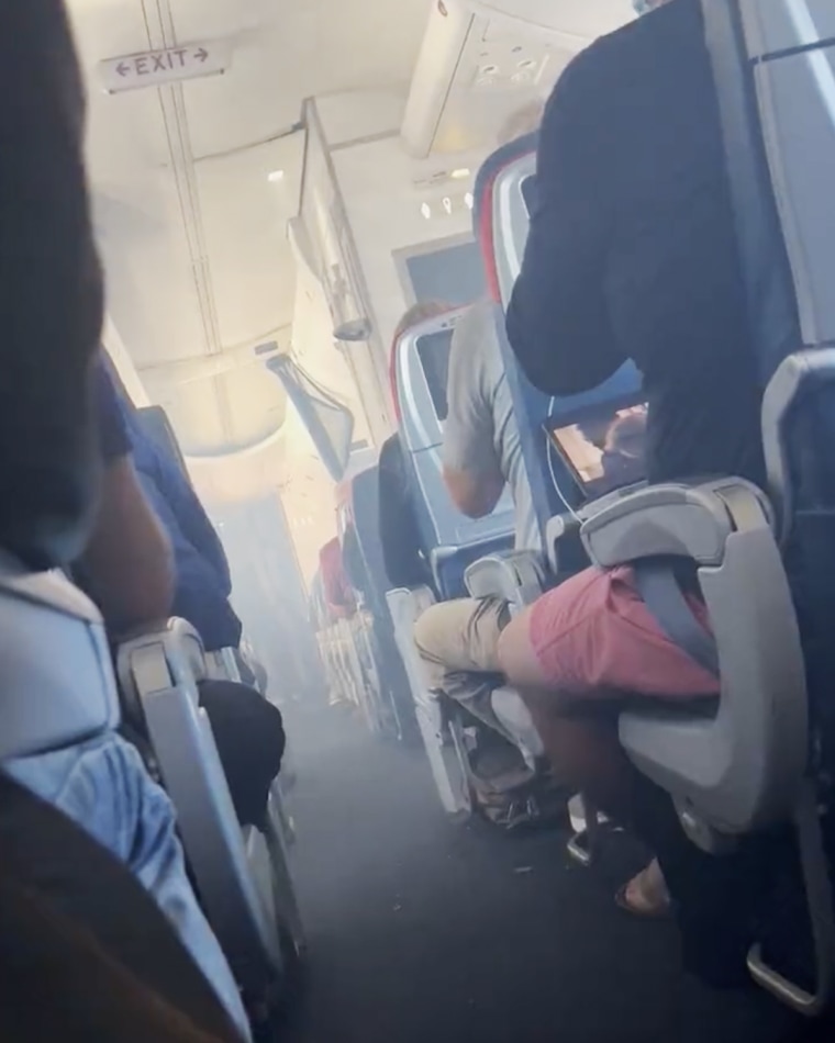 Smoke fills the cabin of Delta Flight 2846 from Atlanta to Los Angeles on Tuesday.