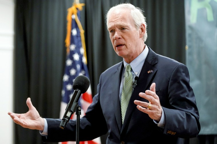 Wisconsin Republican Sen. Ron Johnson speaks at a rally with supporters Tuesday, Oct. 25, 2022, in Waukesha, Wis. Johnson and Democrat Mandela Barnes are honing closing arguments in a Wisconsin race that could be critical in which party controls the U.S. Senate.