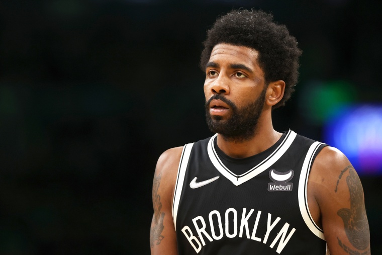 BOSTON, MASSACHUSETTS - APRIL 20: Kyrie Irving #11 of the Brooklyn Nets looks on during the second quarter of Game Two of the Eastern Conference First Round NBA Playoffs against the Boston Celtics at TD Garden on April 20, 2022 in Boston, Massachusetts.
