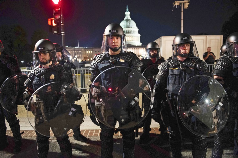 Capitol Police in riot gear at the Capitol in Washington, D.C.