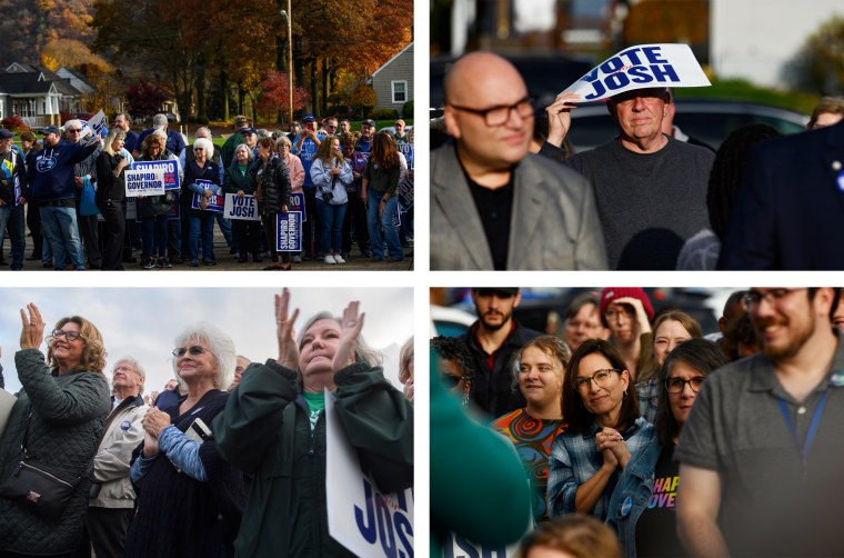 Supporters for gubernatorial candidate Josh Shapiro attend a campaign rally in Beaver, Pa.