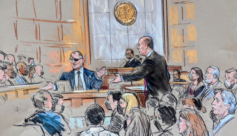 Courtroom sketch of Steward Rhodes in court on Friday.