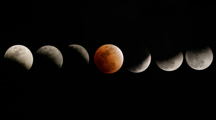 Composite photograph from a total eclipse of the moon over Titusville, Fla., on Feb. 20, 2008.