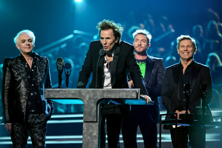 Inductees Nick Rhodes, John Taylor, Roger Taylor and Simon Le Bon of Duran Duran speak during the 37th Annual Rock & Roll Hall of Fame Induction Ceremony on Nov. 5, 2022, in Los Angeles.
