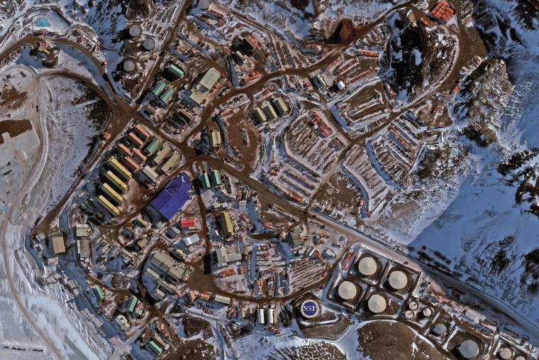 An aerial view of McMurdo Station in Antarctica.  