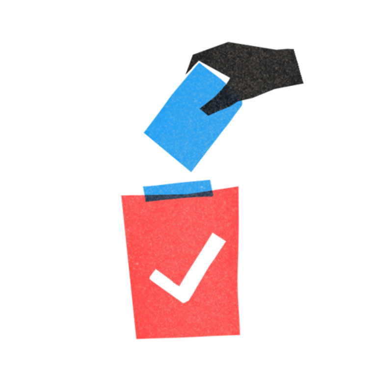 Illustration of a hand casting a ballot.