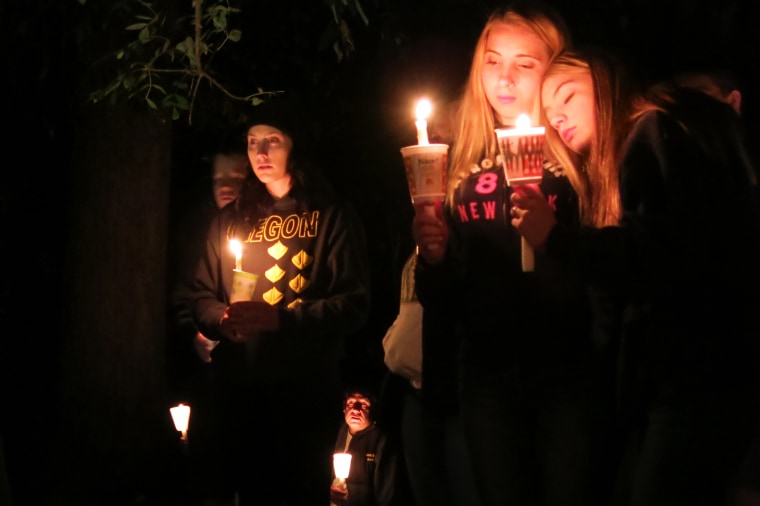 A candlelight vigil for those killed during a shooting at Umpqua Community College in Roseburg, Ore., on Oct. 1, 2015.