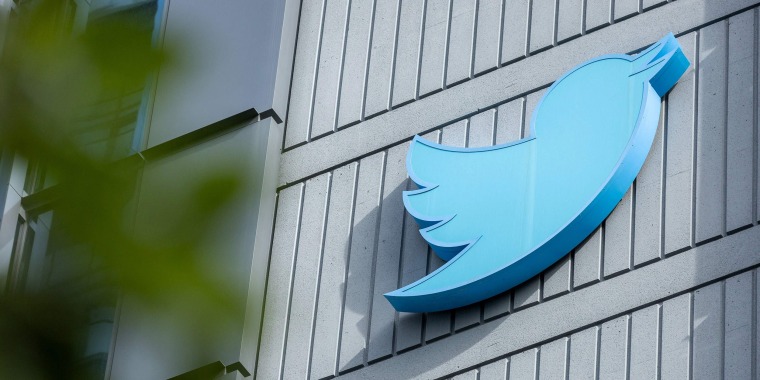 Image: The Twitter logo is seen on a sign on the exterior of Twitter headquarters in San Francisco, California.