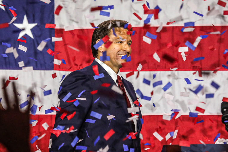 Image: Republican gubernatorial candidate for Florida Ron DeSantis walks onstage during an election night watch party at the Convention Center in Tampa, Fla., on Nov. 8, 2022.