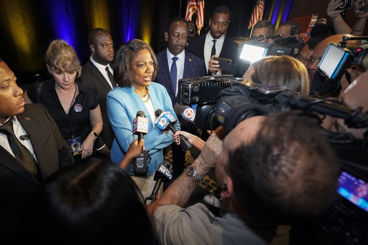 Image: Democratic Senate candidate Rep. Val Demings, D-Fla., speaks to reporters after he she was defeated in her bid for election on Nov. 8, 2022, in Orlando, Fla.