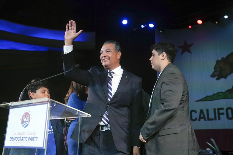 Alex Padilla at an election-night party in Los Angeles, on Nov. 8, 2022. 