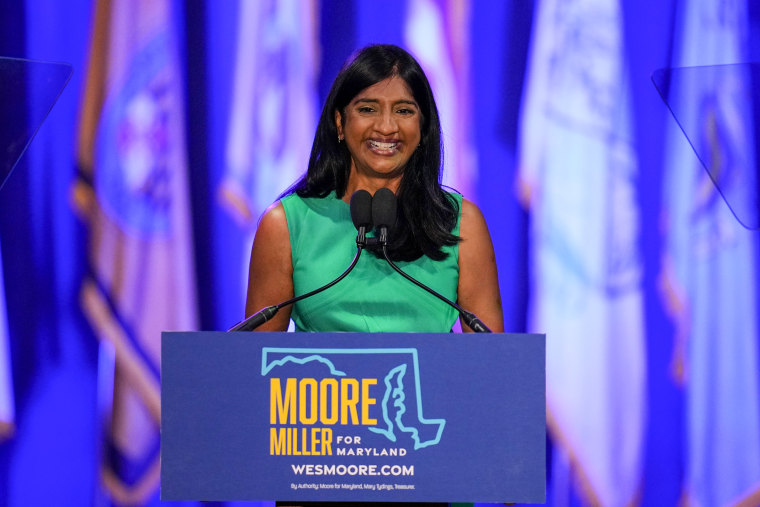 Maryland Lt. Gov.-elect Aruna Miller speaks at an election night event on Nov. 8, 2022, in Baltimore.