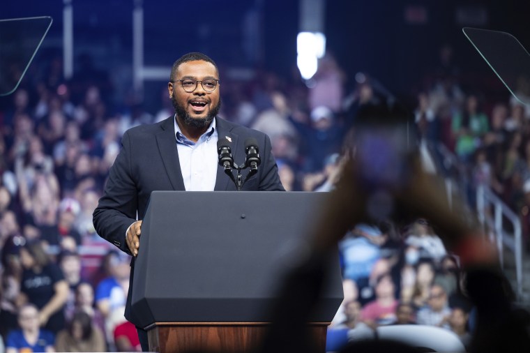 Then-Pennsylvania Democratic Lieutenant Governor candidate Austin Davis speaks during a political rally