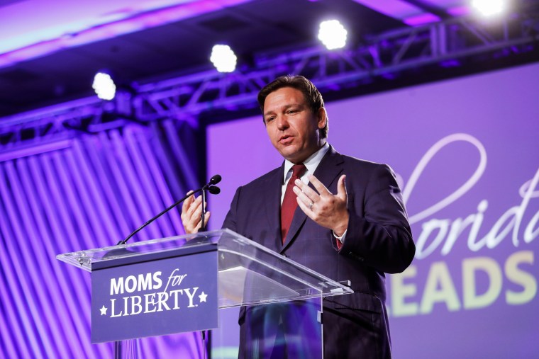Image: Ron DeSantis speaks at a podium during the inaugural Moms For Liberty Summit on July 15, 2022 in Tampa, Fla. 