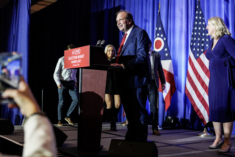 Image: Republican Supreme Court Justice Pat DeWine speaks to supporters at an election watch party on November 8, 2022 in Columbus, Ohio. 