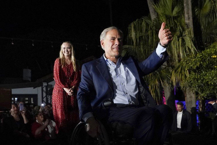 Gov. Greg Abbott gives a thumbs up to the crowd in McAllen, Texas on Tuesday. 