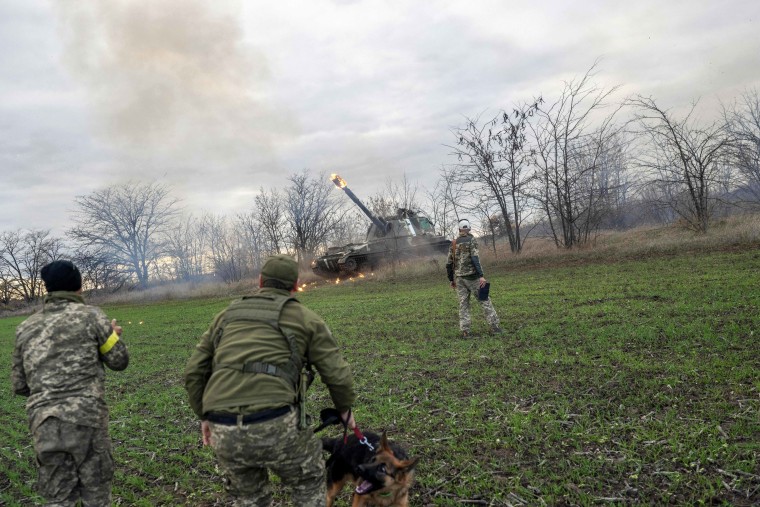 A Ukrainian artillery unit fires towards Kherson on Oct. 28, 2022.